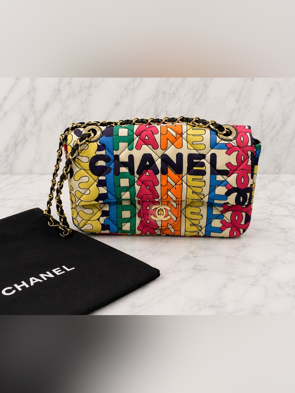 🆕 🌈 CC Multicolor Graffiti Print Flap Shoulder Bag